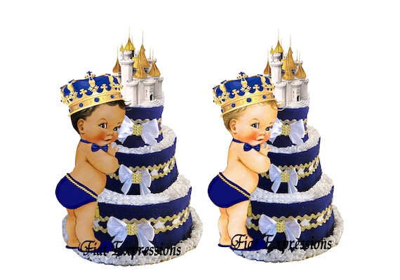 royal blue and gold diaper cake