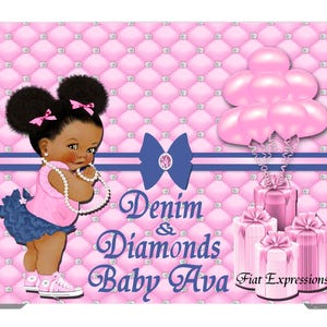 Denim & Diamonds Pink Girl Baby Shower Poster Backdrop Digital File