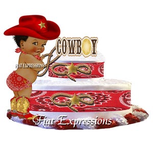Cowboy Diaper Cake, 2 Tier Red Diaper Cake, Western Diaper Cake, Baby Shower, Cowboy Baby Shower Centerpiece & Gift