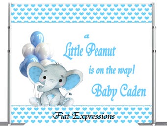 Fondo de baby shower con corazones, globos y elefantes, archivo digital