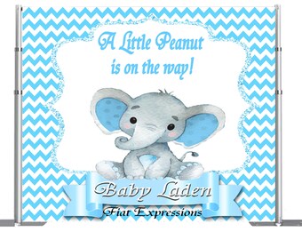 Fondo de baby shower con diseño de chevron azul y elefante, archivo digital