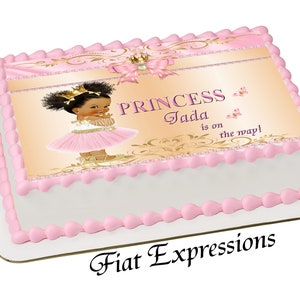 Princess Baby Shower Edible Cake Image Pink Gold Digital File image 1