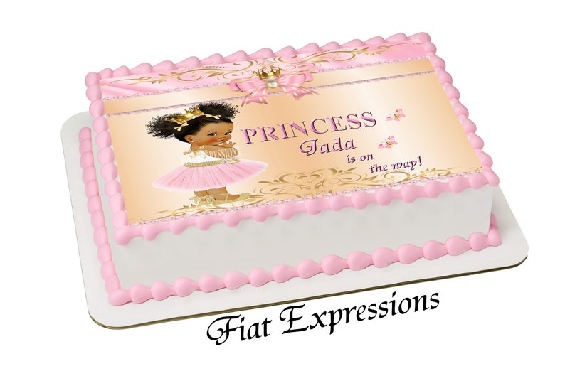 Princess Baby Shower Edible Cake Image Pink Gold Digital File image 1