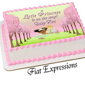 Princess with Carriage Baby Shower Edible Cake Image Digital File, Princess Tiana Themed Baby Shower Edible Cake image