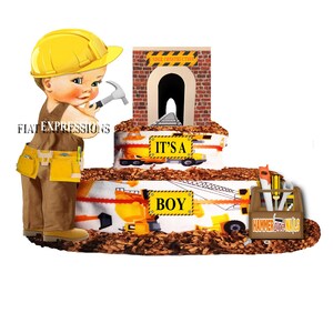 Construction Tunnel Diaper Cake, 2 Tier Diaper Cake, Construction Baby Shower Centerpiece & Gift