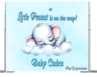 Fondo de baby shower con elefante durmiendo en una nube, archivo digital.