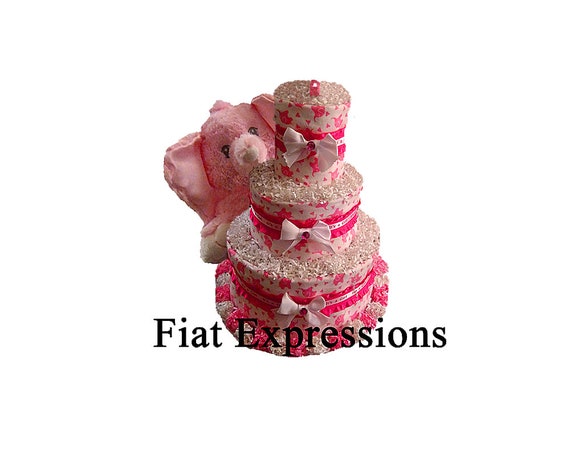 Elephant 3 Tier Diaper Cake for Girl, Pink Elephant Diaper Cake, Elegant Baby Shower Centerpiece, Newborn Gift Idea, Elephant Baby Shower Il_570xn