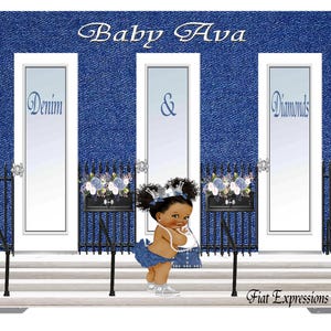 Denim & Diamonds Girl at Store Baby Shower Poster Backdrop Digital File
