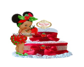 Strawberry 2 Tier Burp Cloth Diaper Cake, Baby Shower Centerpiece and Gift