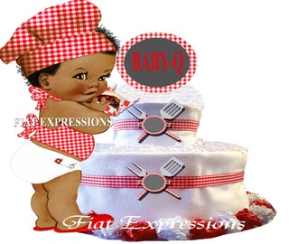 Baby-Q Boy Red 2 Tier Diaper Cake and Baby-Q Baby Shower Centerpiece & Gift