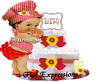 Baby-Q Girl Red 2 Tier Diaper Cake and Baby-Q Baby Shower Centerpiece & Gift