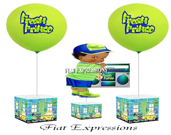 Fresh Prince Baby Shower Centerpiece and Sigle Balloon, Blue Green & Taxi