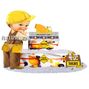 Construction Cement Truck Diaper Cake, 2 Tier Diaper Cake, Construction Baby Shower Centerpiece & Gift
