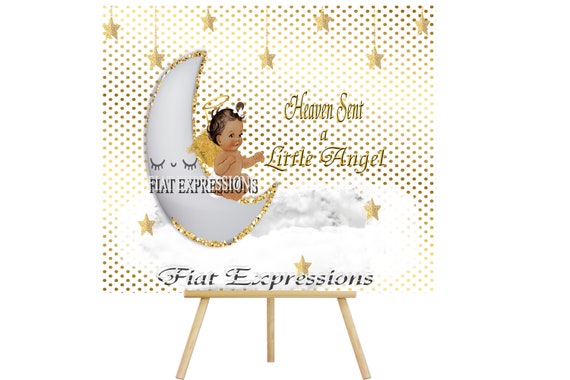 Heaven Sent White & Gold Baby Shower Backdrop Heaven Sent Baby Shower Prop Heaven Sent Baby Shower Décor Il_570xn