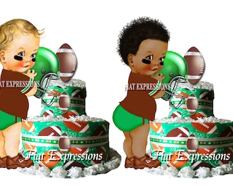 Football Green 2 Tier Diaper Cake Baby Shower Centerpiece & Gift