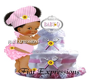Baby-Q Girl Pink and Sunflower 2 Tier Diaper Cake and Baby-Q Baby Shower Centerpiece & Gift