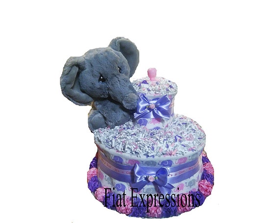 pink and purple diaper cake