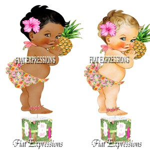 Aloha Topical Hawaiian Luau Green Pink Baby Shower Table Centerpiece