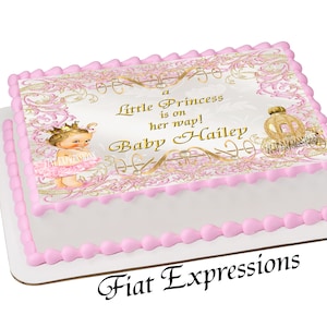 Princess Pink Gold Baby Shower Edible Cake Image Digital File