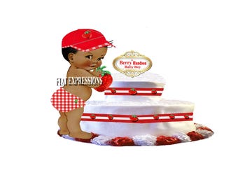 Strawberry Boy Red 2 Tier Burp Cloth Diaper Cake, Baby Shower Centerpiece and Gift