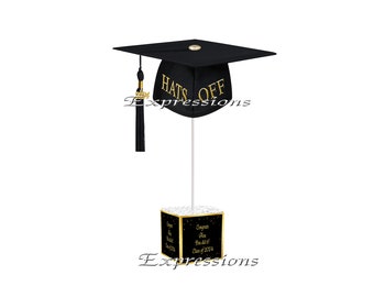 College Graduation Cap Centerpiece, Graduation Black & Gold Centerpiece, Graduation Party Decorations