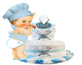 Baby-Q Boy Blue 2 Tier Diaper Cake and Baby-Q Baby Shower Centerpiece & Gift