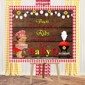 Baby-Q Girl Red & Yellow with Sunflower/ Baby Shower Poster Backdrop Digital File