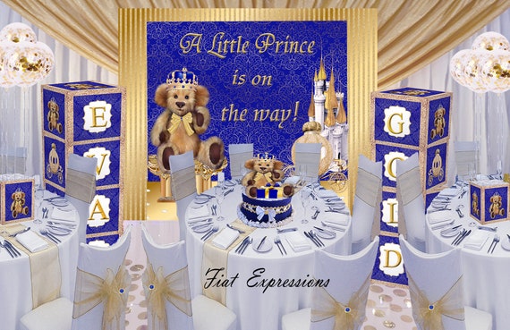 Prince Teddy Bear Royal Blue Diaper Cupcake Centerpiece, Prince Balloon Centerpieces, & Baby Shower Decorations Il_570xn