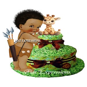 Safari Boy Diaper Cake, Giraffe Diaper Cake, Jungle Green Diaper Cake, 2 Tier Diaper Cake, Safari Baby Shower Centerpiece and Gift
