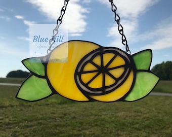 Lemon Stained Glass Sun catcher , Lemonade , lemons wall Art , summer decor , Kitchen Decor, lemon Window Hanging