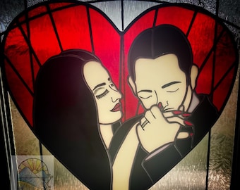 Cara Mia- Morticia & Gomez Stained Glass Panel - The Addams Family- Valentine’s Day - 90s Nostalgia- The Addams Family Values - Fan Art