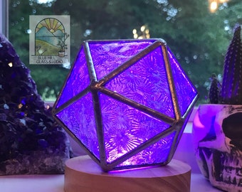 D20 Icosahedron Stained Glass Nightlight - Twenty Sided 3D Night Light - Gamer Art - DND Art - Nerd Art - Gift - Game Room Decor