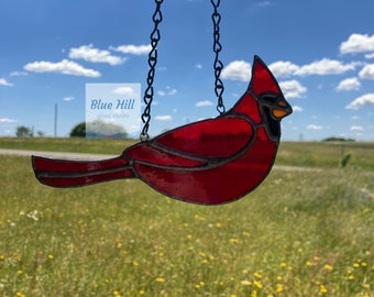 Cardinal Stained Glass Sun Catcher - Glass Bird - Cardinal Gift - Gift for Mom - Loss Gift - Red Bird Suncatcher