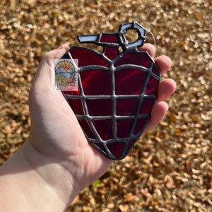 Green Day Stained Glass Grenade Heart Sun catcher , American Idiot Album Inspired Fan Art , Valentine's Day Gift , Green Day Fan image 3