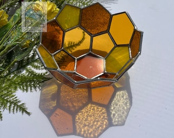 Honeycomb Stained Glass Trinket Dish - Honeycomb Bowl - Honeycomb Candle Holder 3D Stained Glass - Honeycomb Bee Gift for a Friend