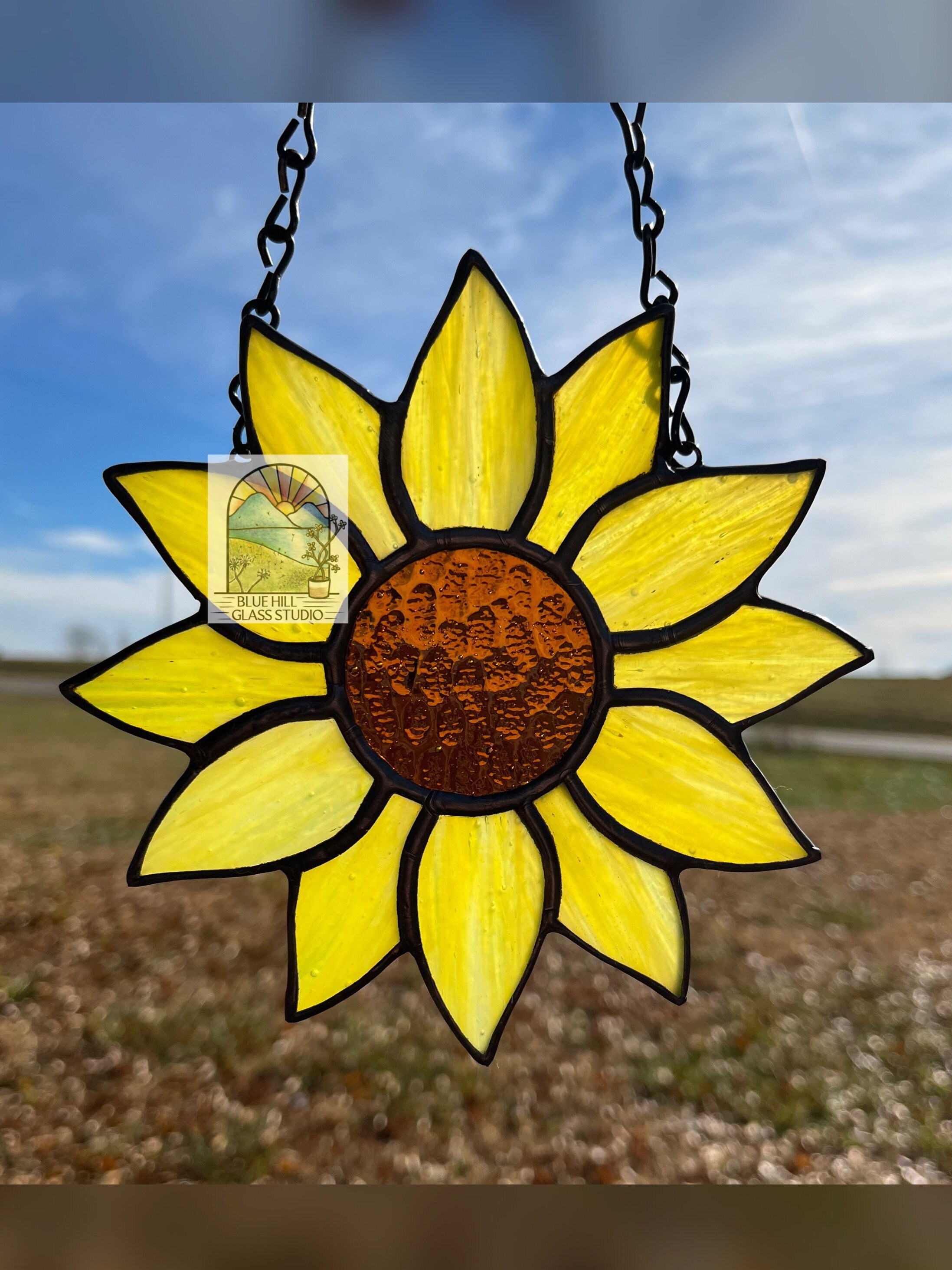 Sunflower Stained Glass Suncatcher in Yellow and Amber Glass Etsy