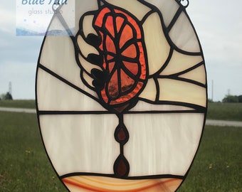 Blood Orange Stained Glass Sun catcher , Orange Home Decor , citrus wall Art , summer decor , Kitchen Decor, orange  Window Hanging