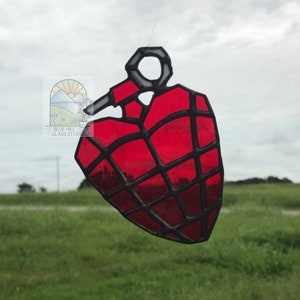 Green Day Stained Glass Grenade Heart Sun catcher , American Idiot Album Inspired Fan Art , Valentine's Day Gift , Green Day Fan image 1
