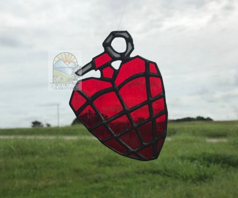 Green Day Stained Glass Grenade Heart Sun catcher , American Idiot Album Inspired Fan Art , Valentine's Day Gift , Green Day Fan image 1