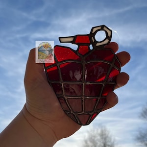 Green Day Stained Glass Grenade Heart Sun catcher , American Idiot Album Inspired Fan Art , Valentine's Day Gift , Green Day Fan image 2