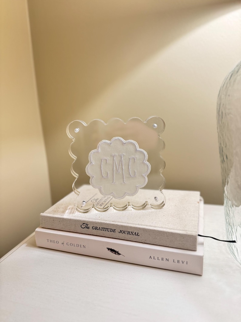 Custom Monogram Acrylic Picture Frame | Personalized Embroidered Keepsake | Wedding Gift, Baby Shower Gift, Heirloom Decor, Southern Gift image 2