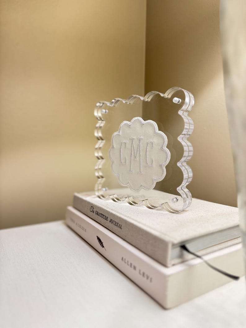 Custom Monogram Acrylic Picture Frame | Personalized Embroidered Keepsake | Wedding Gift, Baby Shower Gift, Heirloom Decor, Southern Gift image 4