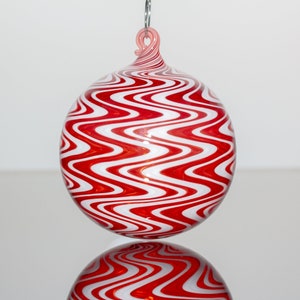 Hand Blown Red and White Wig Wag Ornament