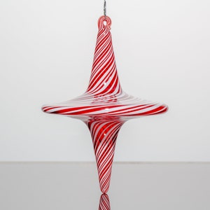 Hand Blown Red and White Swirl Top Ornament