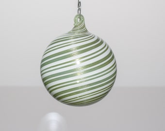 Hand Blown Green and White Swirl Ornament