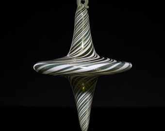 Hand Blown Green and White Swirl Top Ornament