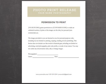 Photo Print Release Form Tan - Photography Template for Photographers - MS Word *Instant Download*