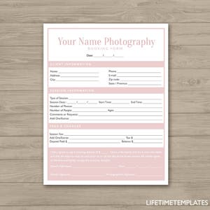 Client Booking Form - Photoshop Template for Photographers, Photography Forms, Photographer Forms - PSD *INSTANT DOWNLOAD*
