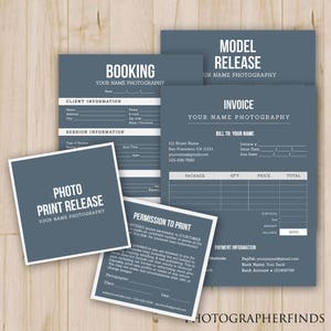 Photographer Forms Templates (Set of 4) - Model Release, Print Release, Booking Form, Invoice Form - Photoshop PSD *INSTANT DOWNLOAD*