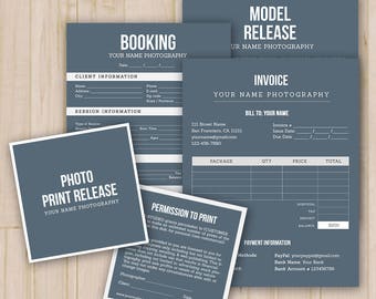 Photographer Forms Templates (Set of 4) - Model Release, Print Release, Booking Form, Invoice Form - Photoshop PSD *INSTANT DOWNLOAD*